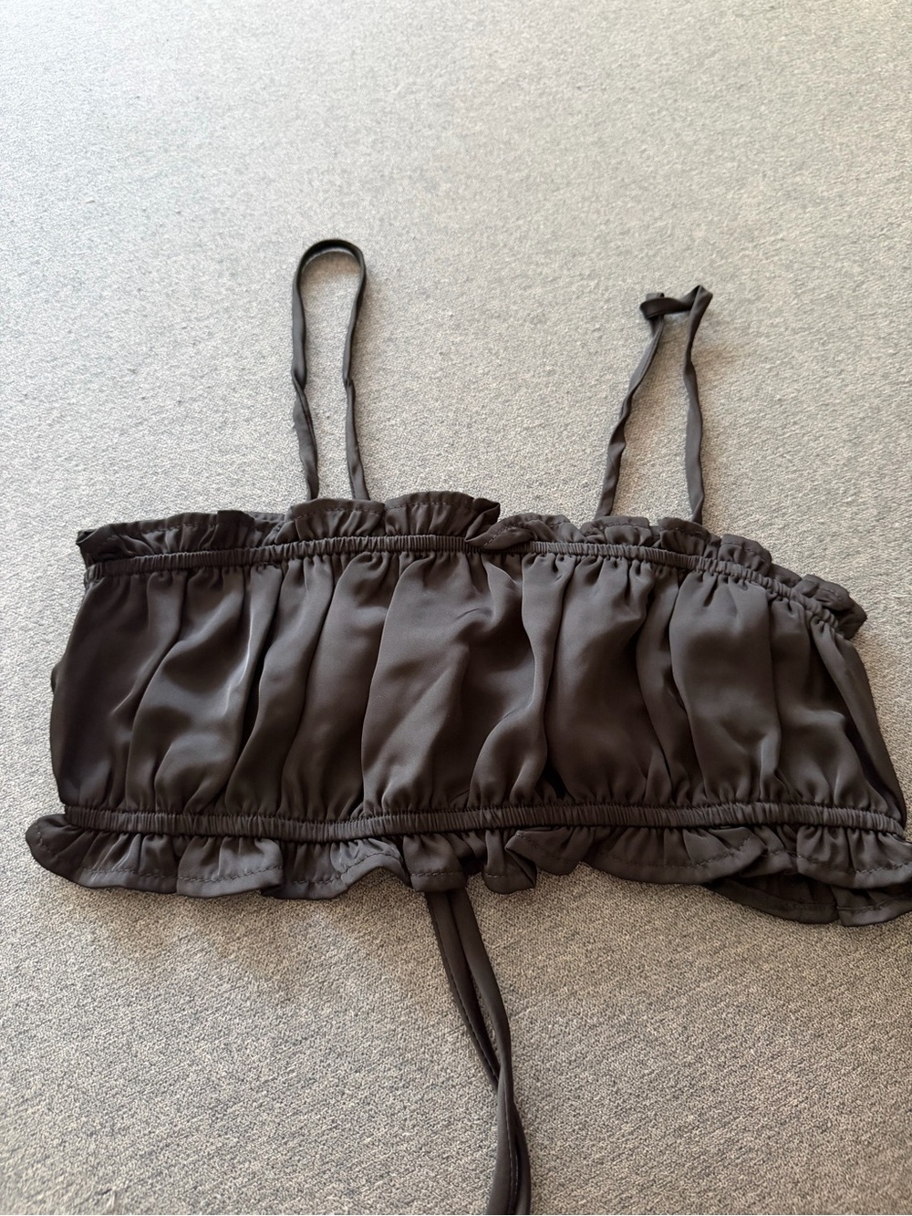 Resa Black Ruffled Satin Bralette Crop Top
